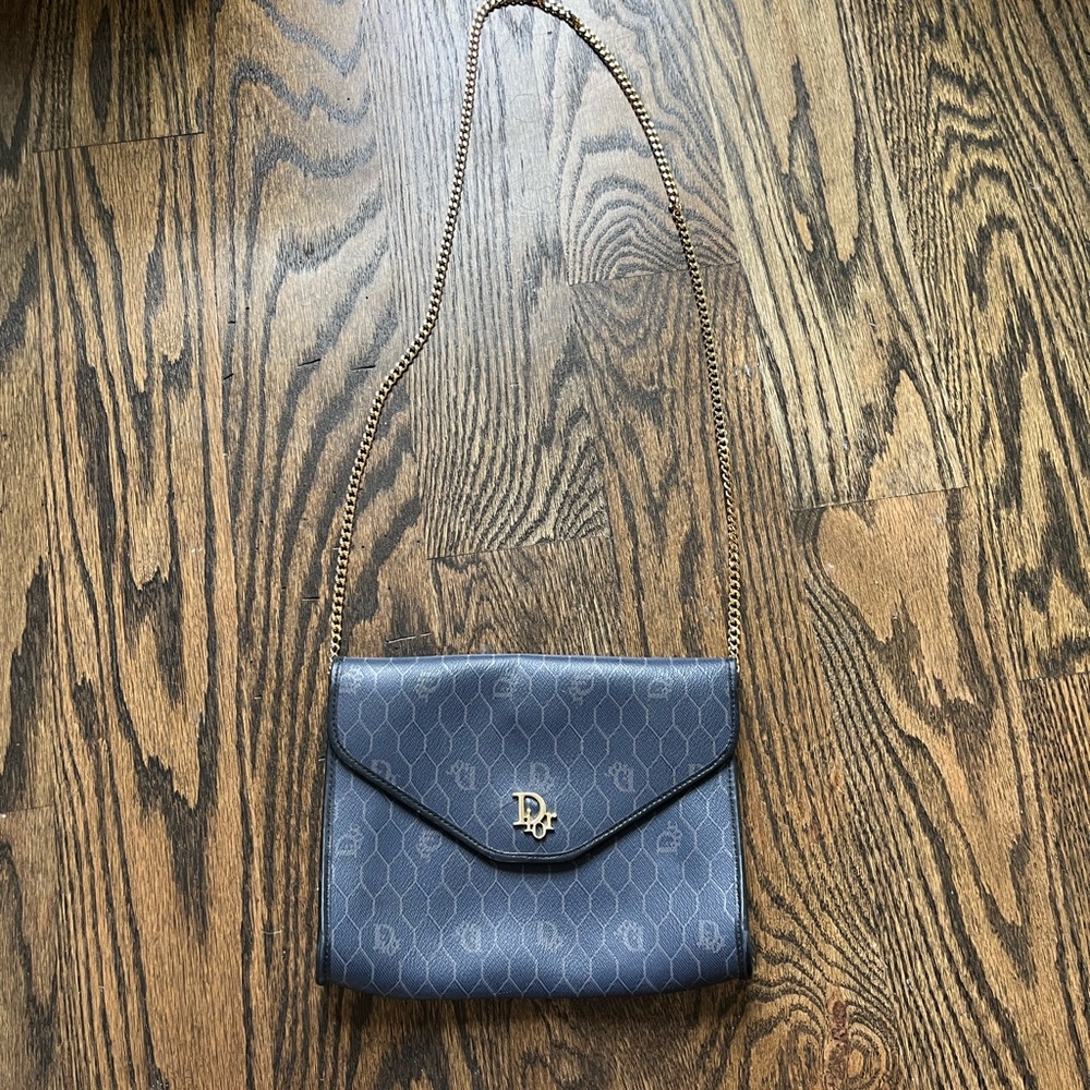 Dior Navy and Gold Vintage Honeycomb Bag